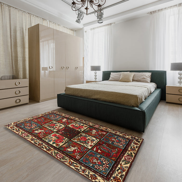 Traditional Dark Almond Brown Animal Rug in a Bedroom, tr2316