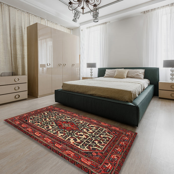 Traditional Dark Gold Brown Persian Rug in a Bedroom, tr2324