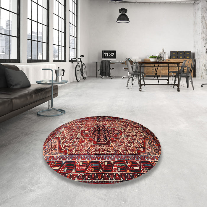 Round Machine Washable Traditional Orange Salmon Pink Rug in a Office, wshtr2330