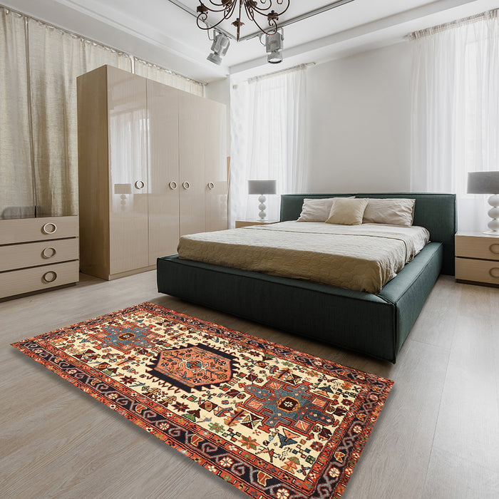 Machine Washable Traditional Saffron Red Rug in a Bedroom, wshtr2331