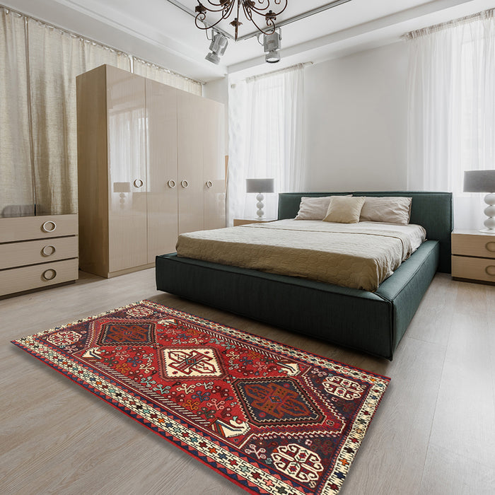 Machine Washable Traditional Dark Almond Brown Rug in a Bedroom, wshtr2336