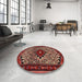 Round Machine Washable Traditional Dark Almond Brown Rug in a Office, wshtr2338