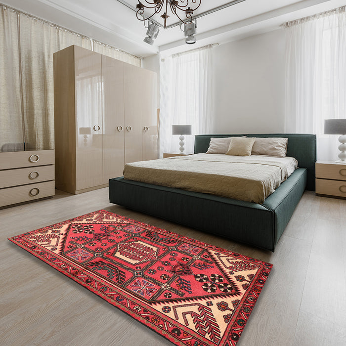 Traditional Rust Pink Persian Rug in a Bedroom, tr2339