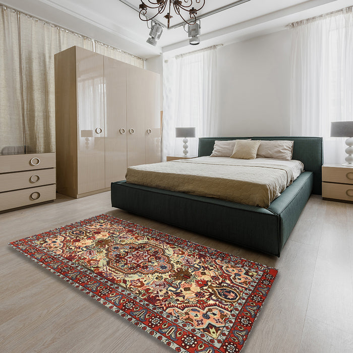 Traditional Saffron Red Persian Rug in a Bedroom, tr2344