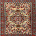 Round Machine Washable Traditional Saffron Red Rug, wshtr2344