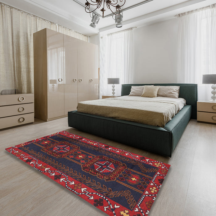 Machine Washable Traditional Tomato Red Rug in a Bedroom, wshtr2347