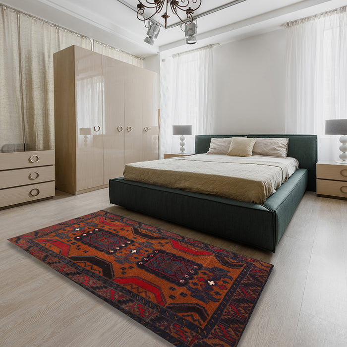 Traditional Red Brown Persian Rug in a Bedroom, tr2348