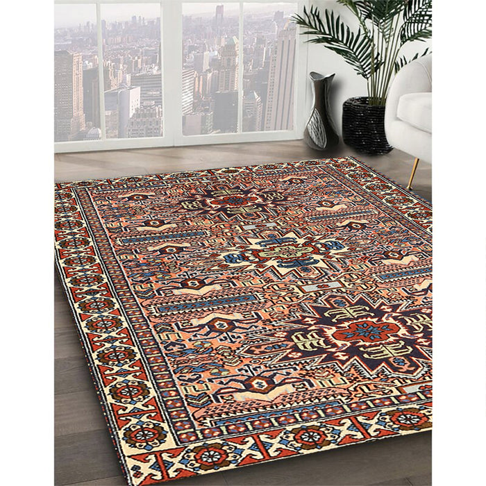 Traditional Light French Beige Brown Persian Rug in Family Room, tr2349