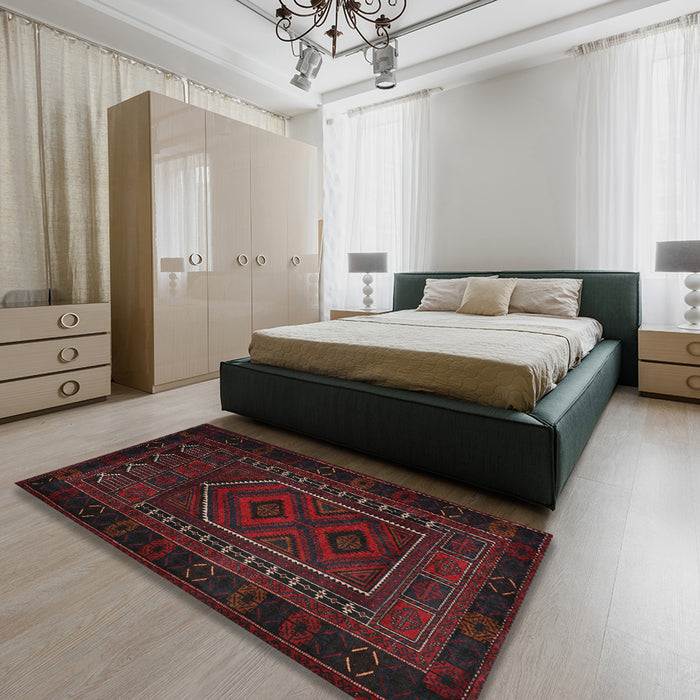 Machine Washable Traditional Burgundy Brown Rug in a Bedroom, wshtr2352