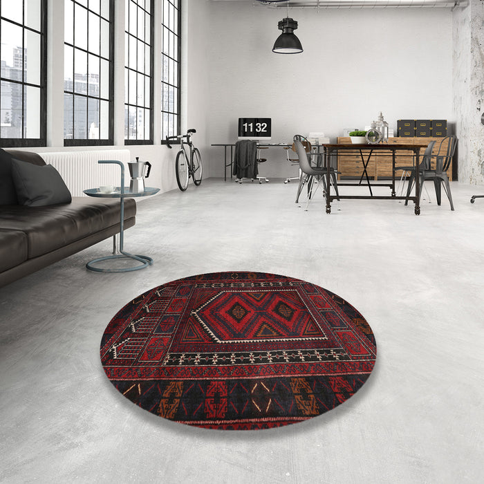 Round Traditional Burgundy Brown Persian Rug in a Office, tr2352