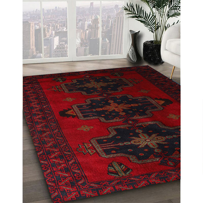 Machine Washable Traditional Tomato Red Rug in a Family Room, wshtr2353