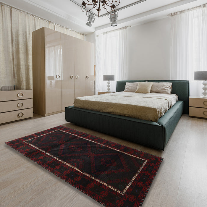 Traditional Charcoal Black Persian Rug in a Bedroom, tr2354