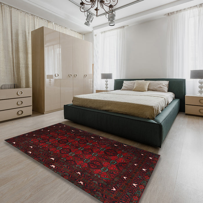 Traditional Charcoal Black Persian Rug in a Bedroom, tr2358