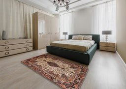 Traditional Camel Brown Medallion Rug in a Bedroom, tr235