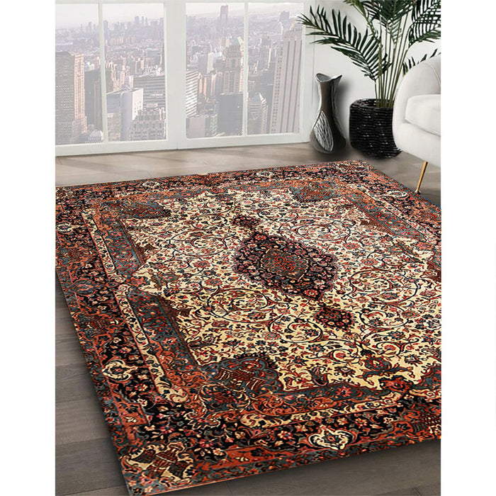 Traditional Camel Brown Medallion Rug in Family Room, tr235