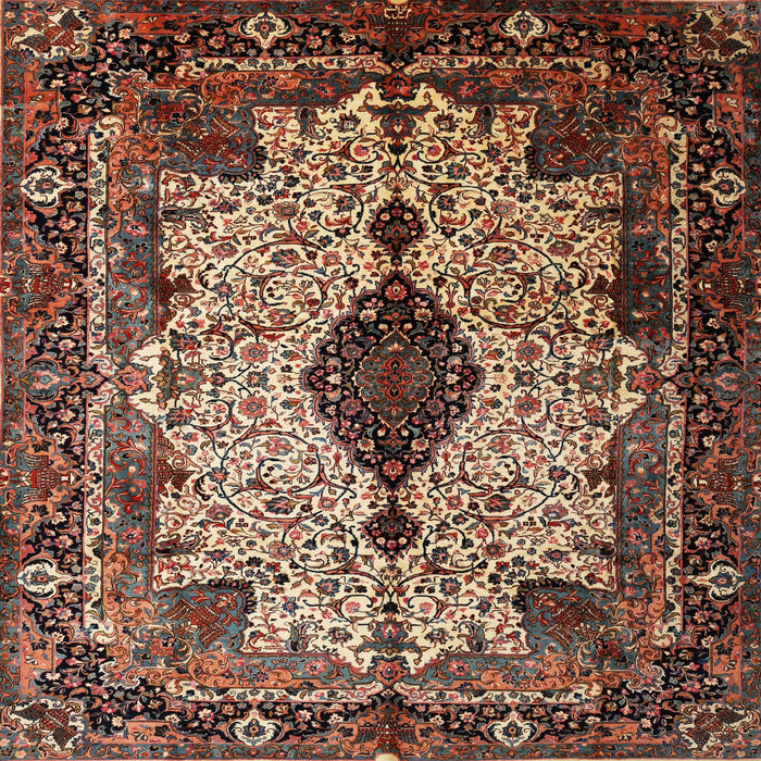 Square Traditional Camel Brown Medallion Rug, tr235