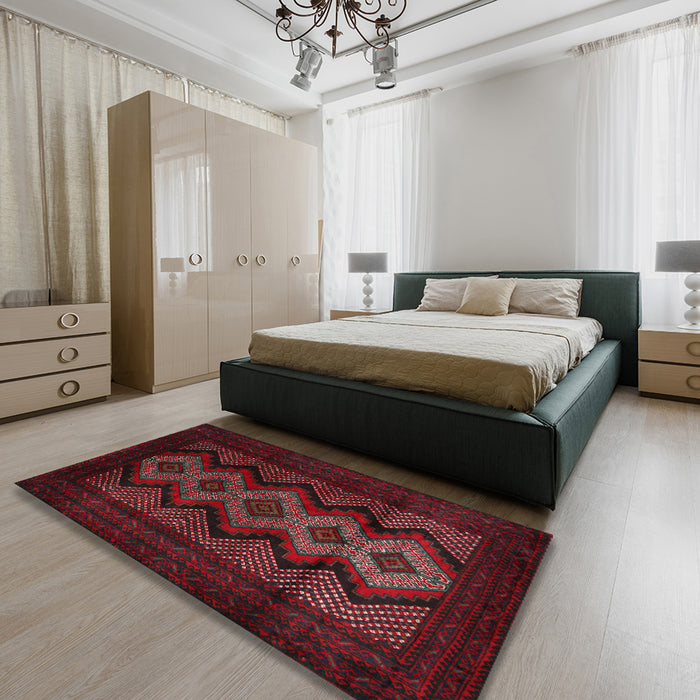 Machine Washable Traditional Tomato Red Rug in a Bedroom, wshtr2360
