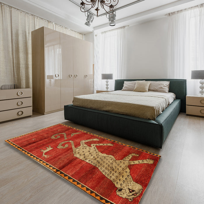 Traditional Red Animal Rug in a Bedroom, tr2361