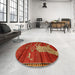 Round Machine Washable Traditional Red Rug in a Office, wshtr2361