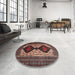 Round Traditional Dark Almond Brown Persian Rug in a Office, tr2364