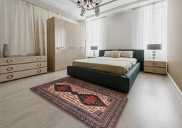 Traditional Dark Almond Brown Persian Rug in a Bedroom, tr2364