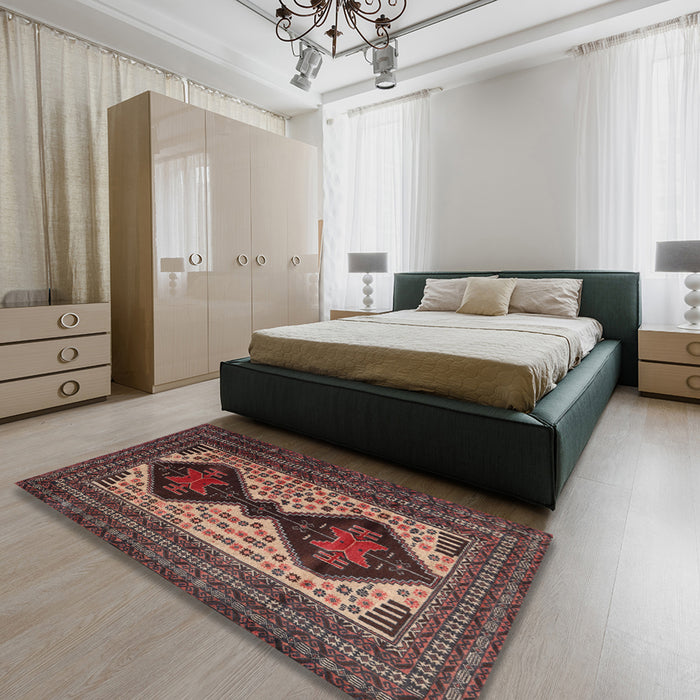 Traditional Dark Almond Brown Persian Rug in a Bedroom, tr2364