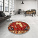 Round Machine Washable Traditional Red Rug in a Office, wshtr2365