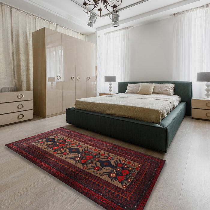 Machine Washable Traditional Sepia Brown Rug in a Bedroom, wshtr2366