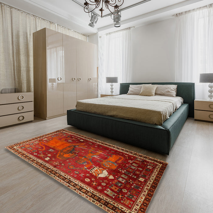 Traditional Red Animal Rug in a Bedroom, tr2368