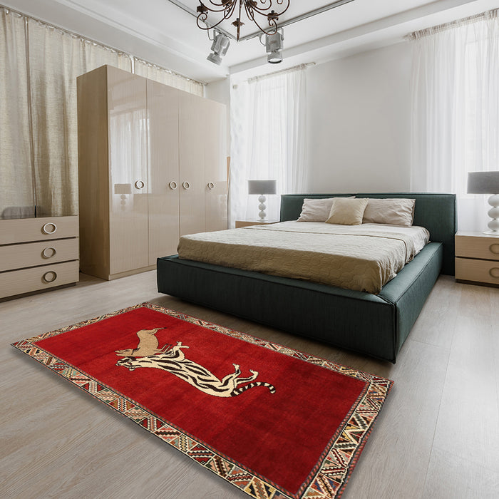Machine Washable Traditional Red Rug in a Bedroom, wshtr2369