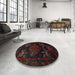 Round Machine Washable Traditional Burgundy Brown Rug in a Office, wshtr2372