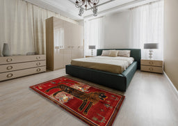 Traditional Dark Sienna Brown Animal Rug in a Bedroom, tr2375