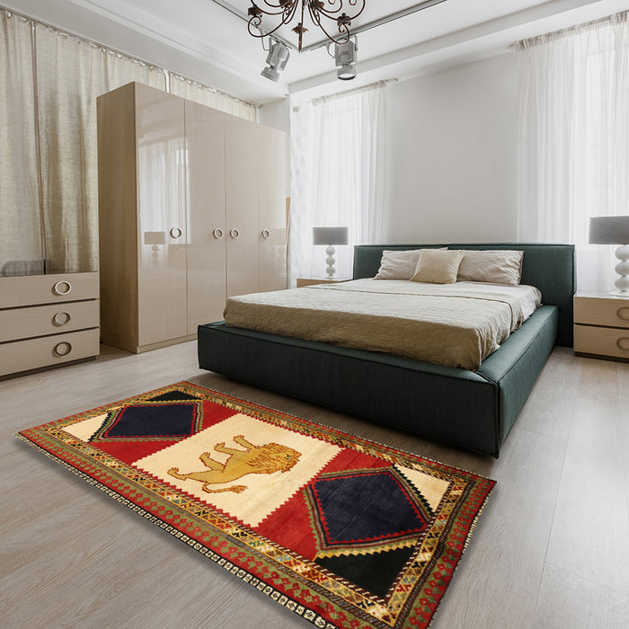 Machine Washable Traditional Gold Rug in a Bedroom, wshtr2376