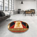 Round Traditional Gold Animal Rug in a Office, tr2376