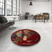 Round Traditional Reddish Brown Persian Rug in a Office, tr2378