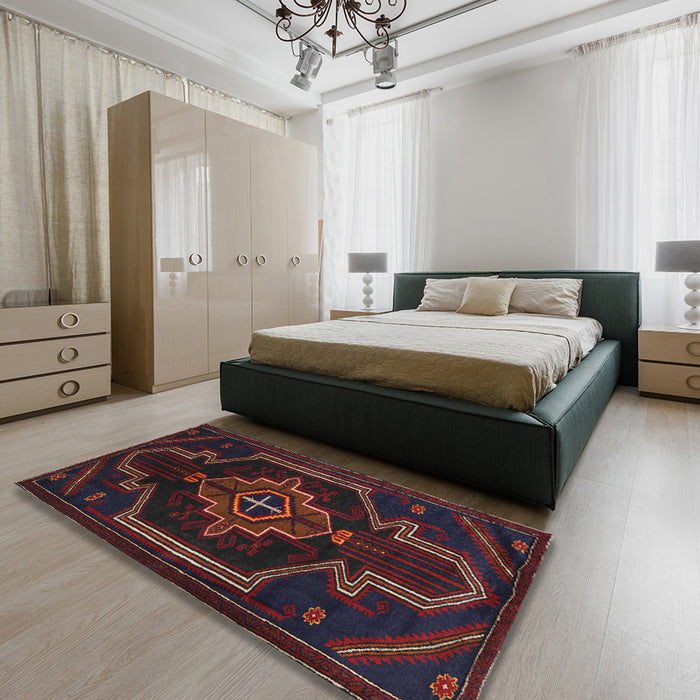 Traditional Charcoal Gray Persian Rug in a Bedroom, tr2379