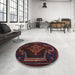 Round Traditional Charcoal Gray Persian Rug in a Office, tr2379