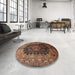 Round Machine Washable Traditional Bronze Brown Rug in a Office, wshtr237