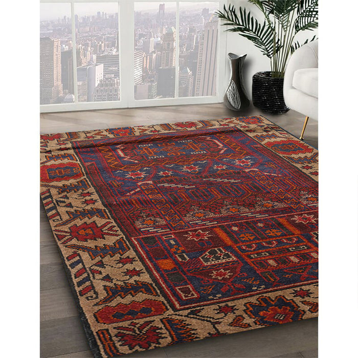 Traditional Chestnut Brown Persian Rug in Family Room, tr2382
