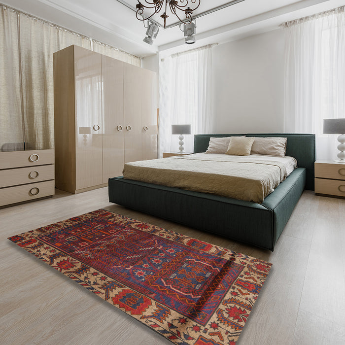 Traditional Chestnut Brown Persian Rug in a Bedroom, tr2382