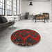 Round Traditional Cranberry Red Persian Rug in a Office, tr2383