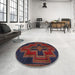 Round Traditional Saffron Red Persian Rug in a Office, tr2384