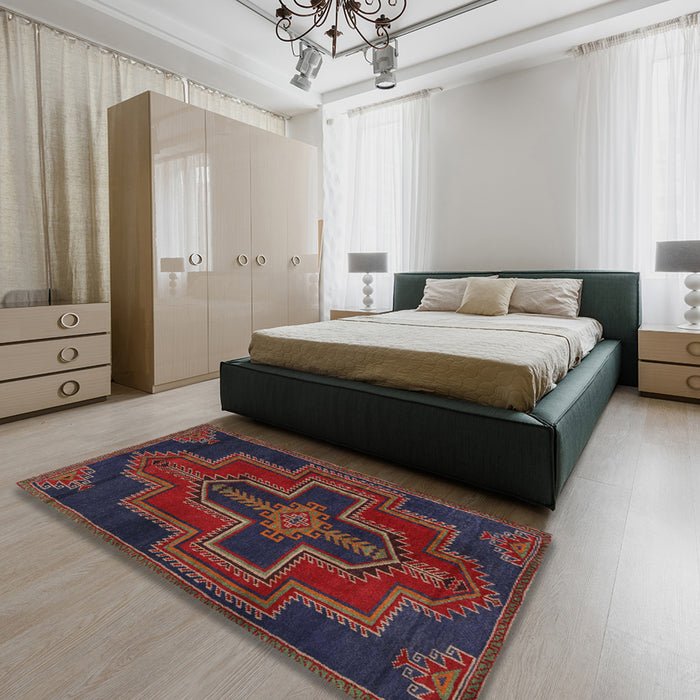 Machine Washable Traditional Saffron Red Rug in a Bedroom, wshtr2384