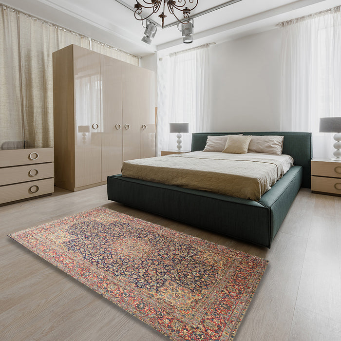 Machine Washable Traditional Light French Beige Brown Rug in a Bedroom, wshtr238