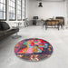 Round Traditional Dark Raspberry Purple Persian Rug in a Office, tr2390