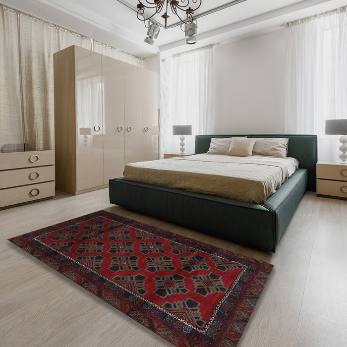 Machine Washable Traditional Burgundy Brown Rug in a Bedroom, wshtr2396
