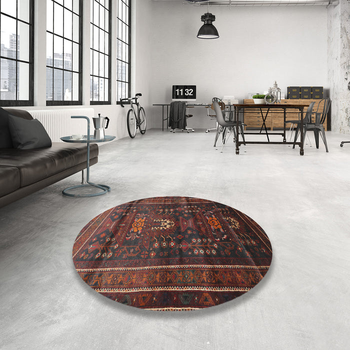 Round Traditional Chestnut Brown Persian Rug in a Office, tr2399