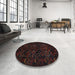 Round Traditional Burgundy Brown Persian Rug in a Office, tr2402