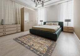 Traditional Dark Brown Persian Rug in a Bedroom, tr2404