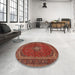 Round Machine Washable Traditional Rust Pink Rug in a Office, wshtr2407